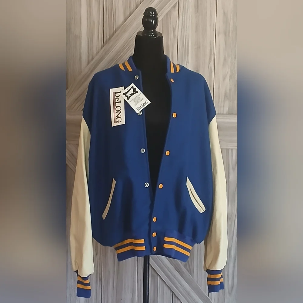 DeLong Blue and Cream Men's Varsity Jacket. (Size XL) NWT - Picture 3 of 10